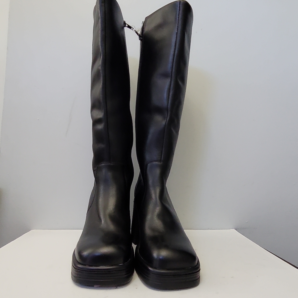 Steve Madden Black Over-the-Knee Platform Block Heel Boots - Picture 5 of 12